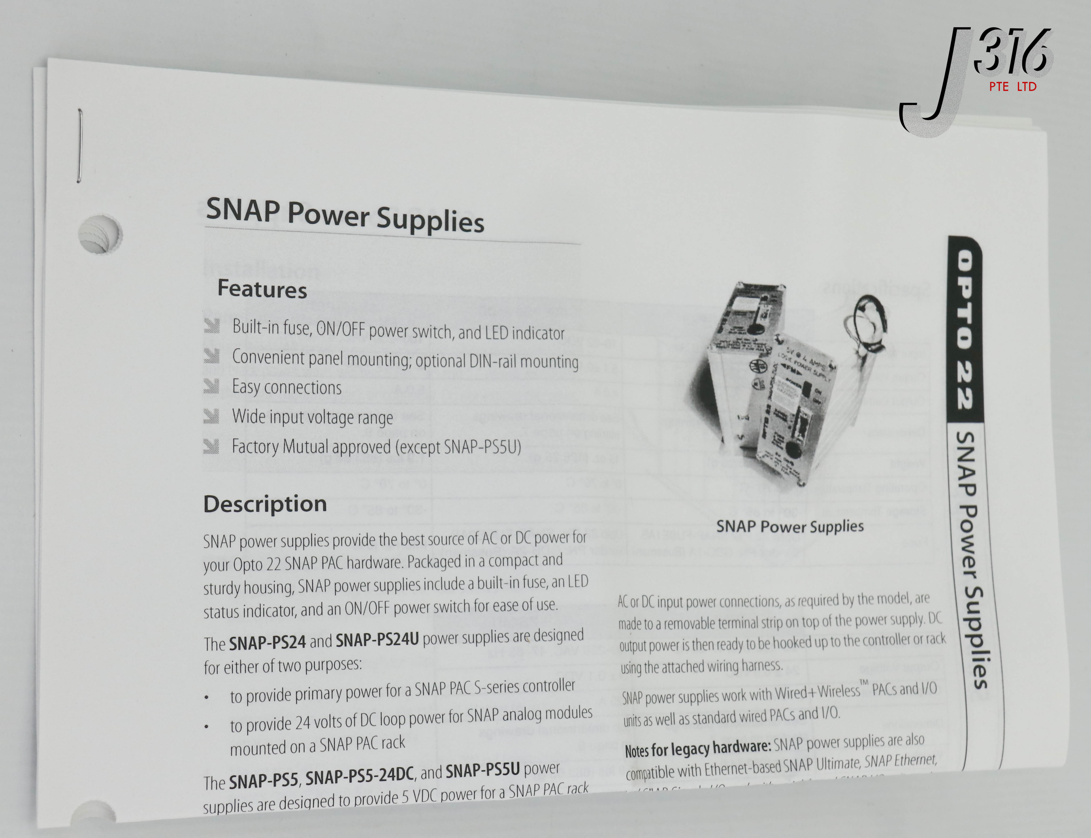 22443 OPTO 22 POWER SUPPLY, I/P: 95-130VAC, O/P: 5VDC (NEW) SNAP